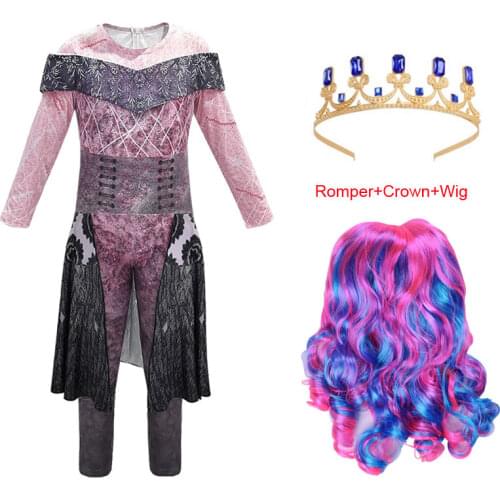 Halloween Descendants 3 Costume For Teen Girl Romper Christmas Mal Child Wig+Jumpsuit+Crown Set Kid Boutique Bodysuit Cosplay 10