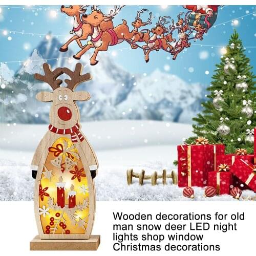 Creative LED Luminous Santa Claus Night Light Christmas Ornament Wooden Desktop Toys Christmas Snowman Elk Ornaments
