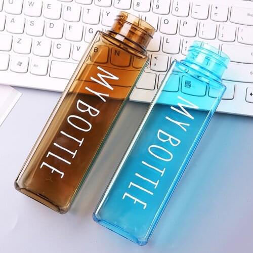 550ml Square Transparent Water Cup With Lid Portable Outdoor Sealed Leak-proof Drop-resistant Plastic Camp Sports Gym Water Cup