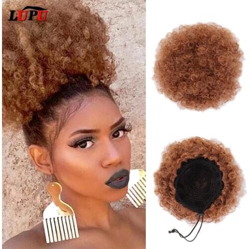 LUPU Hairpiece Hair Afro Chignon Synthetic Hair Bun Short Kinky Curly With Drawstring Ponytail Natural Fake False Hair For Women