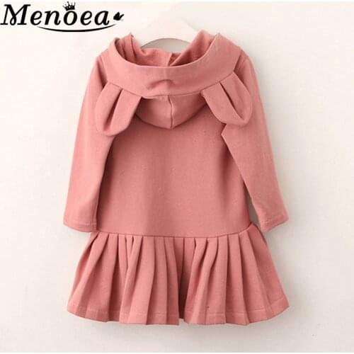 Menoea Girl Dress New Autumn Girls Clothes Brand Baby Girls Blouse Rabbit Ears Hooded Ruched Long Sleeve Children Clothing Dress