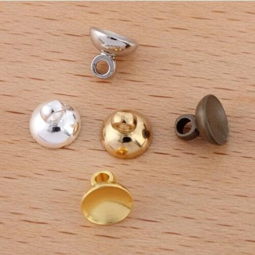 Mibrow 50pcs Antque Bronze Copper End Beads Caps Pendant Connector Bail Caps Fitting 6/8/10mm Round Beads DIY Jewelry Findings