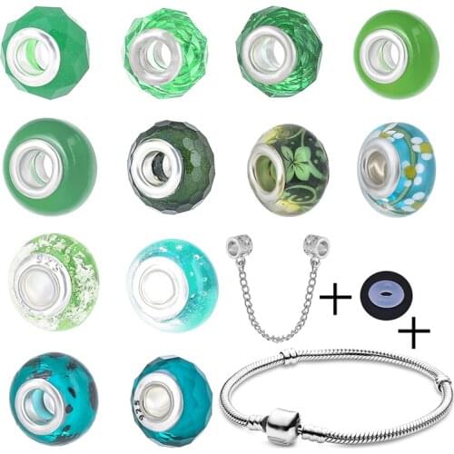 2Pcs/Lot Trendy Green Murano Butterfly & Flower Crystal Charm Beads Fit Brand Charm Bracelet Necklaces For Women Men DIY Jewelry