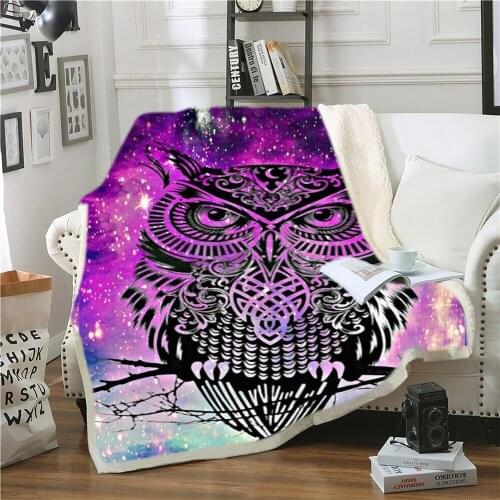 Galaxy Owl Sherpa Blanket Cute Animals 3D Printed Soft Blanket Cartoon Owls Blankets For Beds Kids Blankets