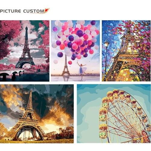 Frameless Painting By Numbers Paris Tower Landscape Drawing On Canvas HandPainted Art Gift DIY Picture By Number Kits Home Decor
