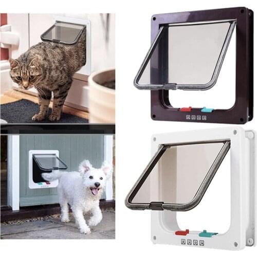 New Dog Cat Flap Door 4 Way Security Lockable Pet Door Animals Window Gate House Enter Freely Doors Easy Install Pet Supplies
