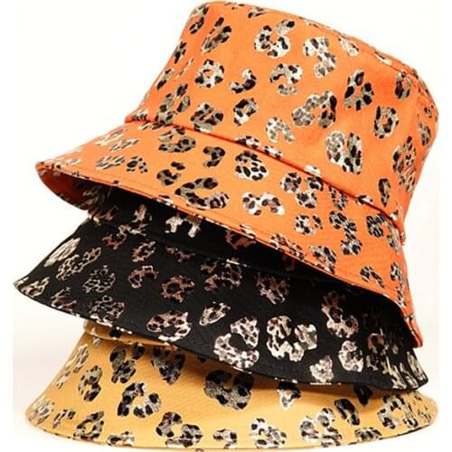 Vintage Summer Women Men Fisherman Hat Glitter Leopard Print Bucket Hat Street Hip Hop Bucket Hats Caps