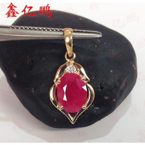 18K Gold inlaid natural ruby pendant wedding jewelry fine for women