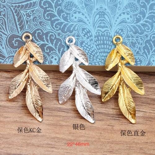 60pcs 22*46mm KC Gold/silver color Zinc Alloy Big Leaf Branch Shape Charm For Wedding Head DIY Handmade Fashion Women Jewelry