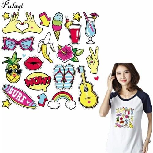 Pulaqi 2018 New Appliques Iron-On Transfer Summer Fruits Lips Stickers Print By Household Irons Ropa T-Shirt Diy Decoration H