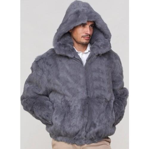 Fur Jacket Winter Detachable Hood Fur Coat 100% Natural Rabbit Fur Outwear Elasticized Bottom Hem And Cuffs High Quality