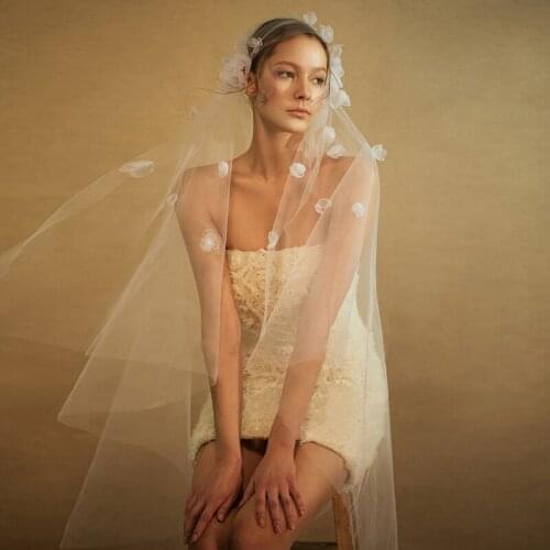 Bridal veil with 3d handmade flowers wedding dresses veil