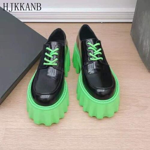 British Style Lace Up Thick Sole Casual Shoes Women Height Increase Loafers Round Toe Flat Platform Fashion Street Single Shoes
