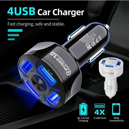 48W Car Mobile Phone Charger USB Charger For iPhone Portable USB Mini 7A QC 3.0 Fast Charging Adapter with LED Light For Xiaomi