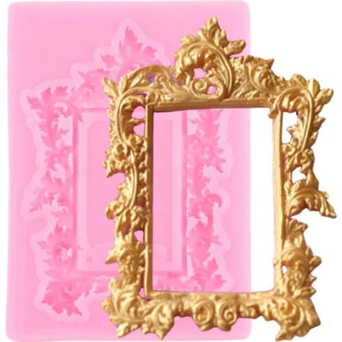 Mirror Frame Cake Border Silicone Mold European Relief Fondant Cake Decorating Tools DIY Cupcake Topper Chocolate Candy Moulds