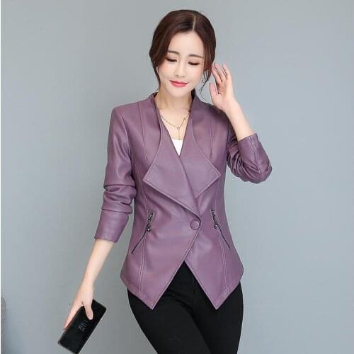 Large Size 3XL Women Leather Jacket New 2021 Stand Collar Leather Coat Women Short Slim Motorcycle Female Leather Clothing Black