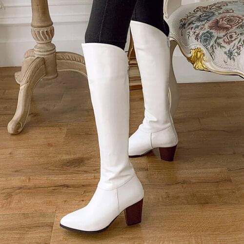 Women Knee Boots New Fashion Thick High Heel Winter Shoes Woman Warm Long Boot Office Lady Daily Footwear Size 34-45