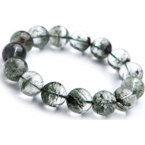 14.5mm Free Shipping Natural Cornucopia Chlorite Green Phantom Quartz Crystal Transparent Bead Powerful Women Stretch Bracelet