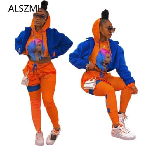Orange Hooded Special Design Long Sleeve Crop Top And Pants 2 Pieces Set Casual Lady Fashion Tracksuits