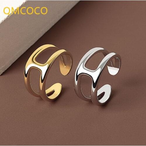 QMCOCO 925 Silver Rings For Women Hollow Out Opening Adjustable Finger Ring Fine For Woman Jewelry Accessories