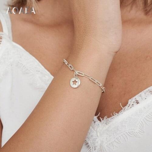 Star Bracelet Celestial Jewelry Silver Disc Charm Bracelet, Star Bracelets for Women, Gifts for Her, Silver Star Charm