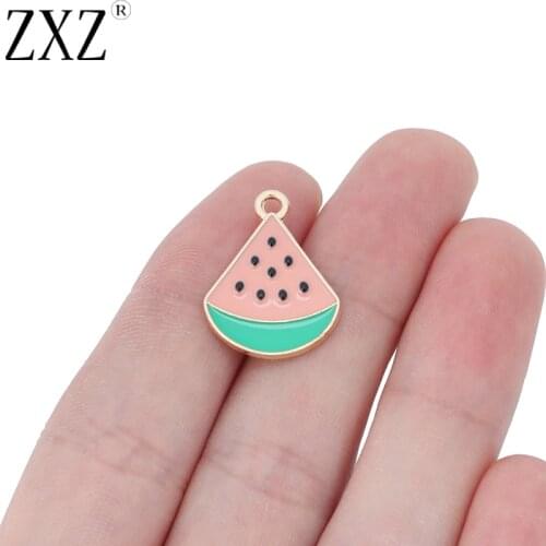 ZXZ 20pcs Enamel Red Green Fruit Watermelon Pendant Charms Beads For Bracelet Necklace Jewelry Making Findings 23x17mm