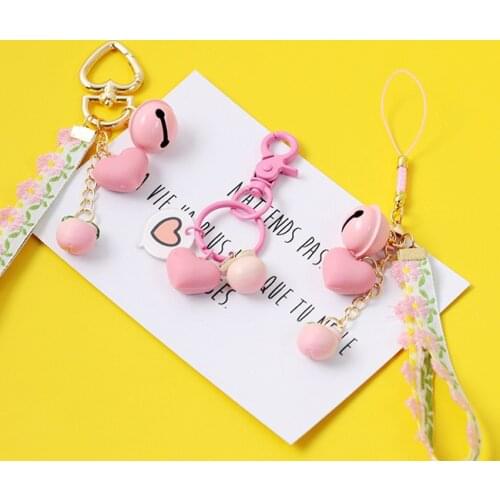 2020 Cute Pink Girl Flower Ball 3D Peach Charm Decor Wrist Rope Smart Phone Sakura Airpods Lanyards Keychains Couple Gift