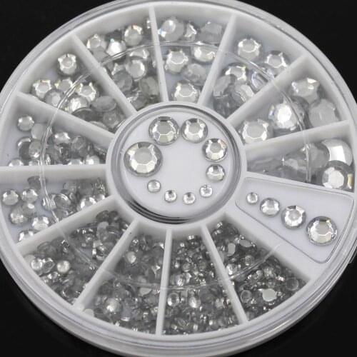 300 Pcs DIY Nail Art Wheel Tips Crystal Glitter 3D Nail Art 3D Glitter Rhinestone Tips Nail DIY Stickers Decoration Wheel Box