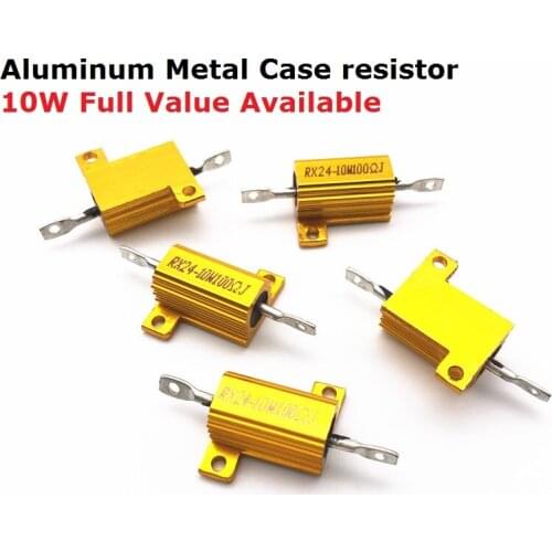 5PCS RX24-10W-10KJ 100K 5% Golden Aluminum Metal Case resistor 10K 100K Wirewound High Power metal shell resistors