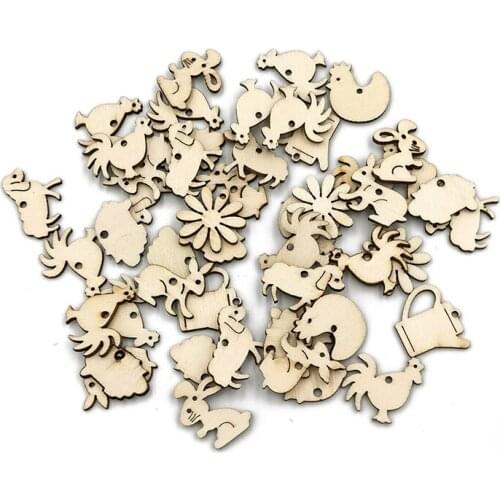 50PCS Handmade Wooden Crafts Accessory Home Decoration Scrapbookings DIY Mix Natural Wooden Hollow Flower Rabbit