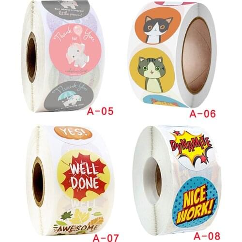 500pcs/roll 1'' Cartoon Reward Thank You Stickers Stationery Party Decoration Label Stickers Packaging Gift Box Sealing Labels