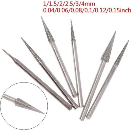 6Pcs 1-4mm Diamond Grinding Head Needle Bits Burrs Engraving Carving Tool 2.35mm Shank D Needle