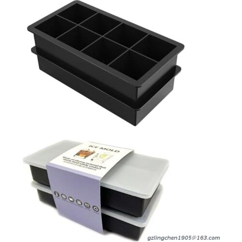 P8DE 8-Grids Square Ice Cube Tray Mould Ice Cubes Silicone Mold DIY Jelly Maker Mold