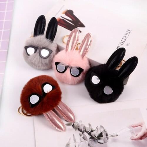 Car Keychain Accessories Long Ear Rabbit Bags Hangings Female Genuine Imitate Bunny Fur Hairball Suit Rabbit Pendant Bunny Gifts