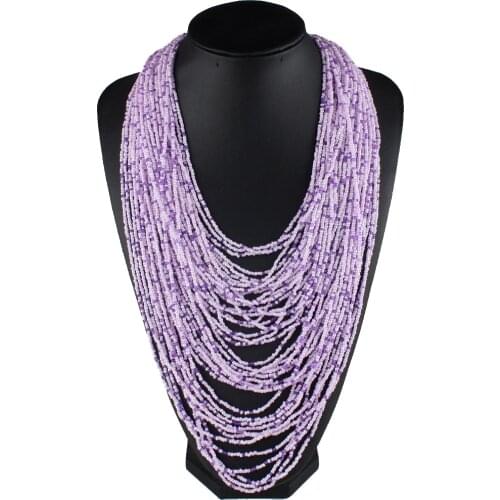 Claire Jin Multi Layer Women Long Necklace Small Beads Fashion Statement Bohemian Necklaces Ethnic Boho Jewelry Sweater Chain