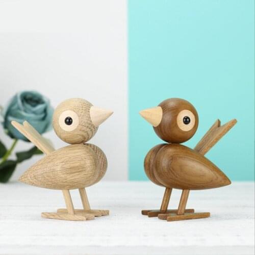 Wood Bird Figures Ornament Home Decor Shelf Decoration Figurines Nordic Superior Oak Sparrow Wooden Dolls Lovely Nature Teak