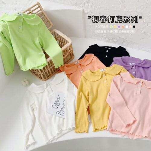 Kids Clothing 2021 Autumn New Toddler Girls Long Sleeve T Shirt Fashion Peter Pan Collar Baby Cotton T-shirts 2-8 Y Girls Tops
