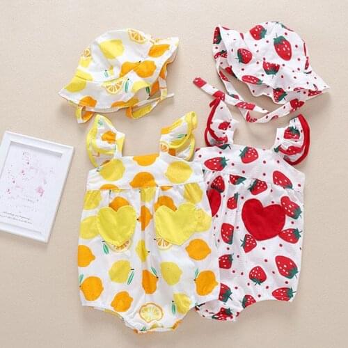 Childrens clothing clothes Boys clothes Newborn Infant Baby Girls Straps Apple Print Romper Sunsuit Hat Bodysuit L30820