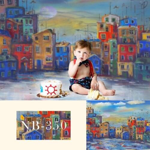 Newborn Baby Shower Photography Backdrop Blue Sky House Residential Block Photographic Studio Photo Background Birthday Prop