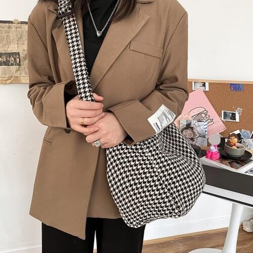 Canvas Crossbody Bags Small Houndstooth Summer Lady Shoulder Handbags Female Simple Totes for Women 2020 Trend