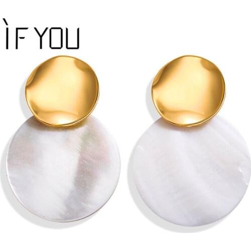 IF YOU Round Shell Pendant Earrings drop earrings for women Gold Silver Geometric Earrings Punk Glamour Jewelry Earrings 2019