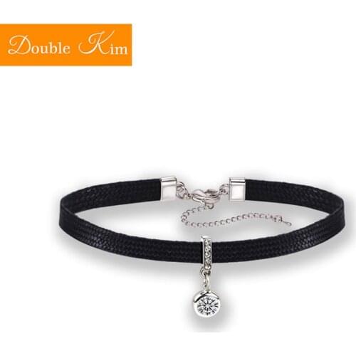 Personality Circular Zircon Choker Titanium Stainless Steel Leather Strap Zircon European USA Fashion Trendy Women Jewelry Gift