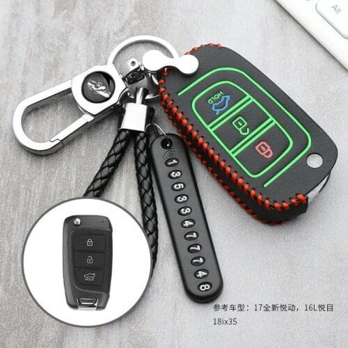 Leather Flip Key Fob Cover Car Remote Holder Skin Shell case for Hyundai Solaris Verna 2017 2018,Car-styling