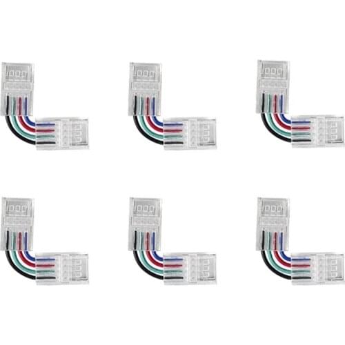 L Shape 4-Pin RGB LED Connectors 6 Packs 10Mm Wide Right Angle Corner Solderless Adapter Terminal Extension Connectors