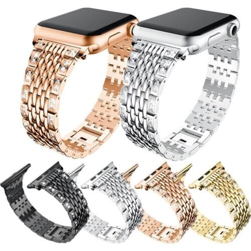 Diamond-Studded Metal Strap For Apple Watch 44mm 40mm 22mm 38mm 42mm Band Luxury Bracelet For Iwatch Series 6 5 4 3 Watchband