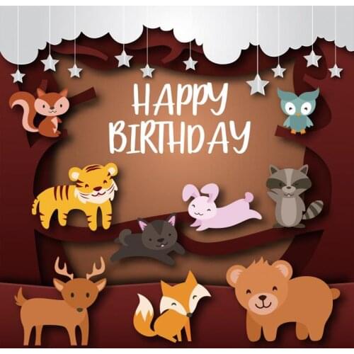 Cute Running Animals Pattern Kids Birthday Backdrop Chocolate Wall Silver Stars Decoration Newborn Baby Photo Backgrounds