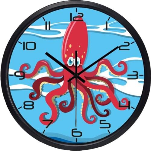 Cartoon Lovely Sea Lantern Fish Wall Clock Octopus Whale Washroom Children Kid Room for Boy and Girl Hang Clock