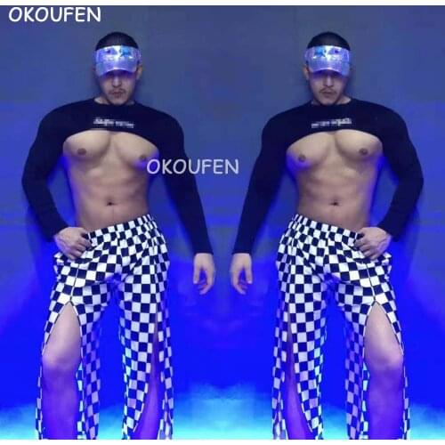 Men and women suits bar ds costumes sexy nightclub hip-hop black and white plaid dj dance wear