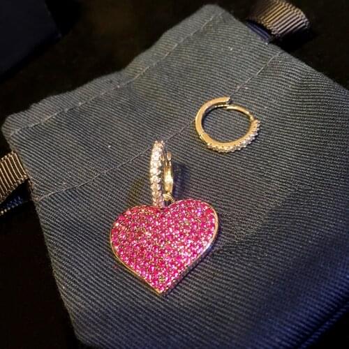 2019 New Fashion Zircon Asymmetrical Purple Heart Wedding Drop Earrings Fashion Jewelry Luxury Brand Trendy Monaco Earrings