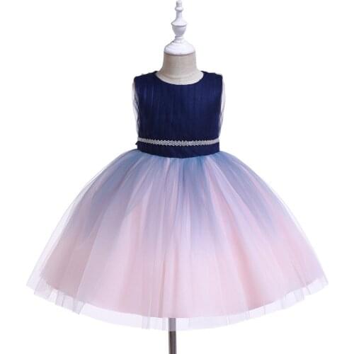 New Girls Dresses Kids Sleeveless Royal Blue with Pink Tulle Party Wedding Dress Formal Girls Clothing Ball Gown